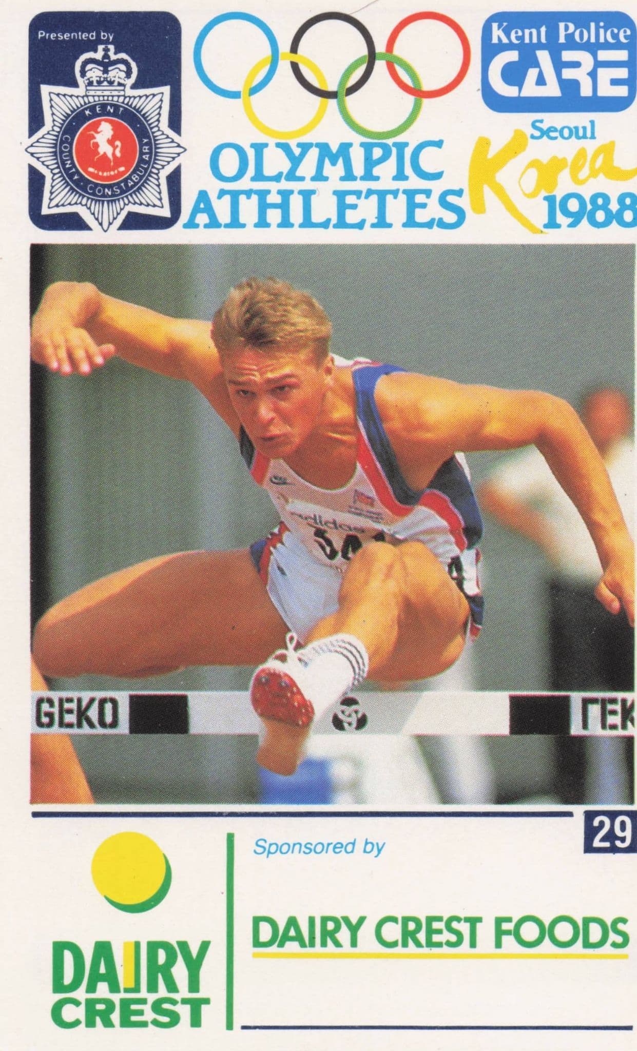 Jon Ridgeon Hurdles GB Athlete Olympics 1988 Rare Police Trade Photo Card