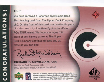 Jonathan Byrd Course Classics 2003 Authentic Worn PGA Tour Golf Shirt Card