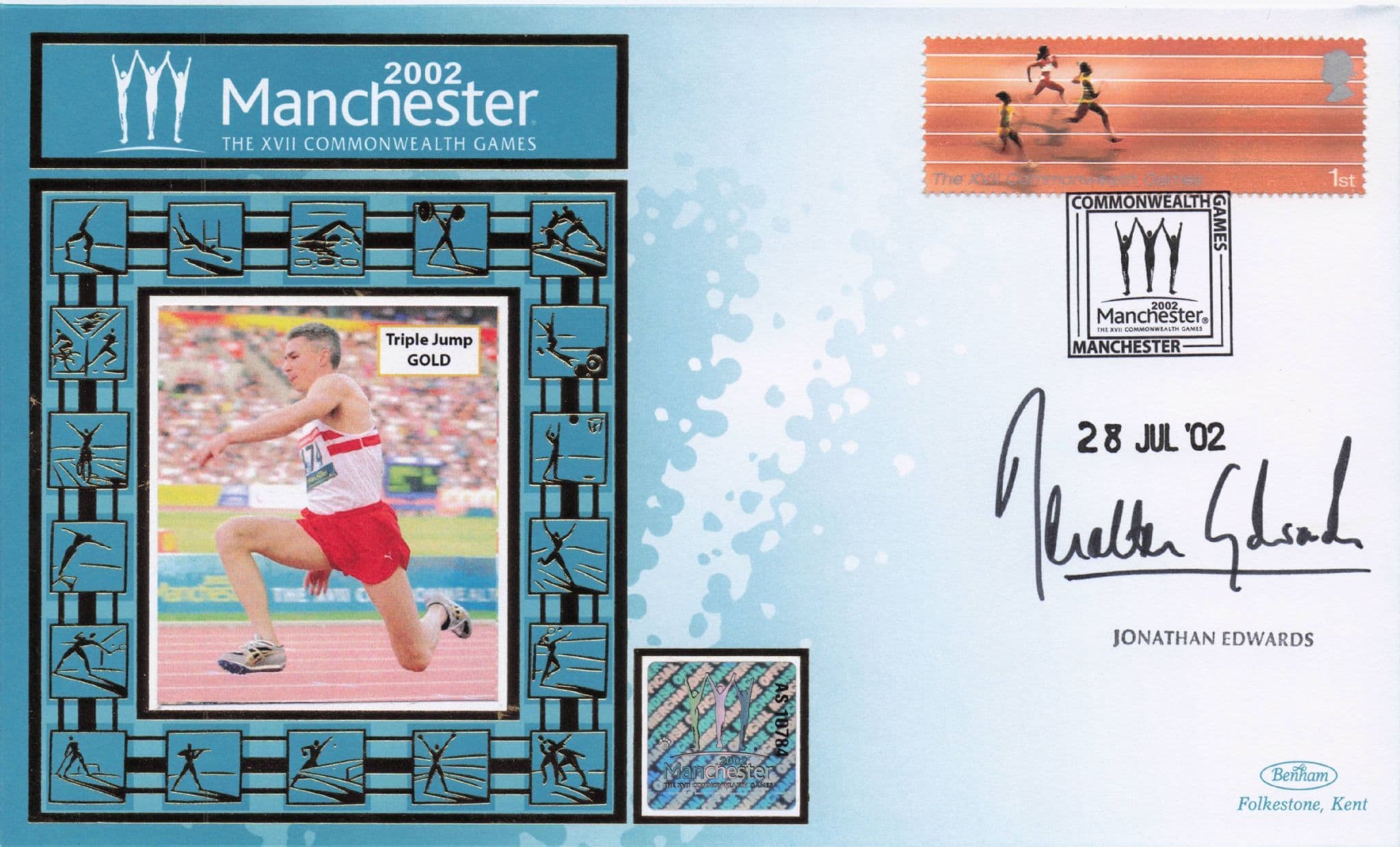Jonathan Edwards Swimming Commonwealth 2002 Games Hand Signed FDC