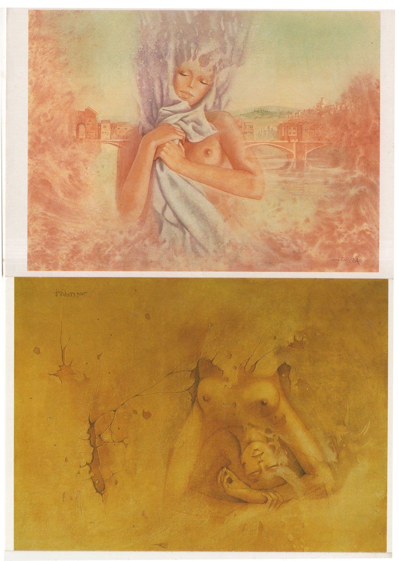 Jose Correa Gold Sexy Risque Woman In Sand Water 2x Painting Postcard s