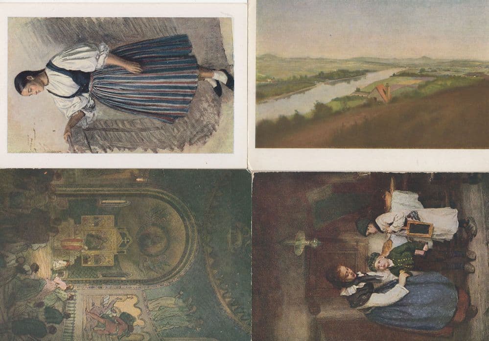Josef Manes Czech Church Service Ladies Fashion 4x Painting Postcard s