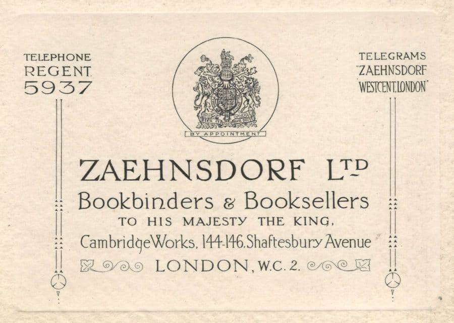 Joseph Zaehnsdorf London Book Binders Antique Ephemera