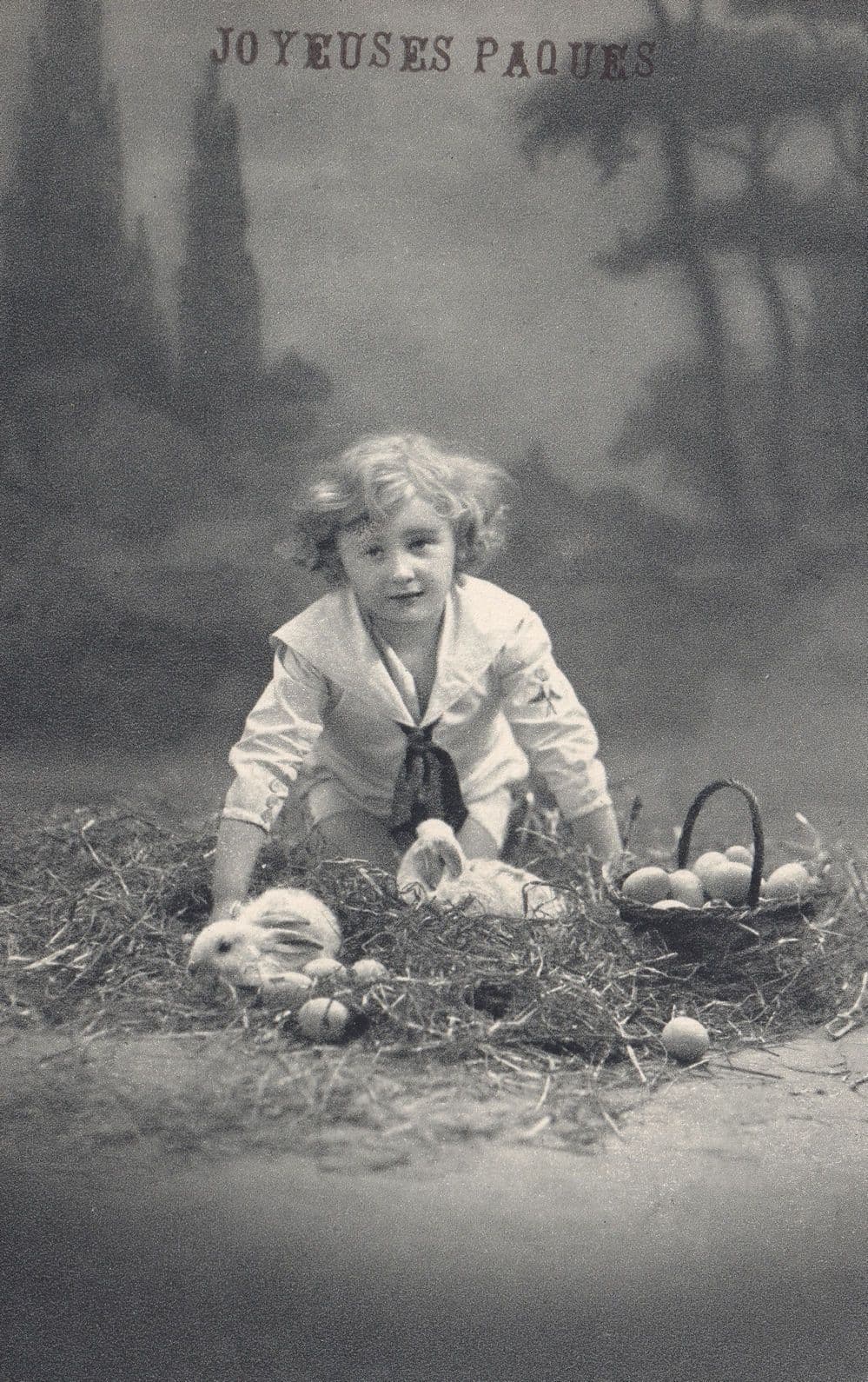 Joyeuses Paques Rabbits Birds Eggs Antique French Postcard