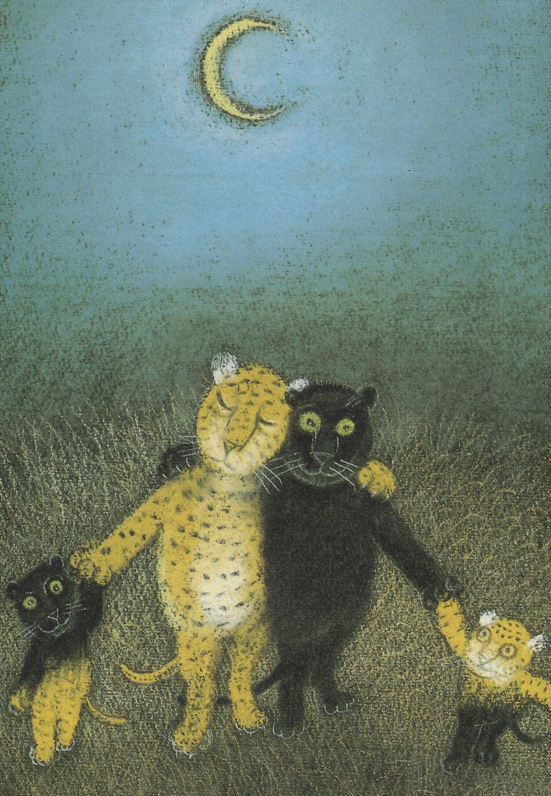 Jozef Wilkon Leopard Black Cat In Love Painting Postcard