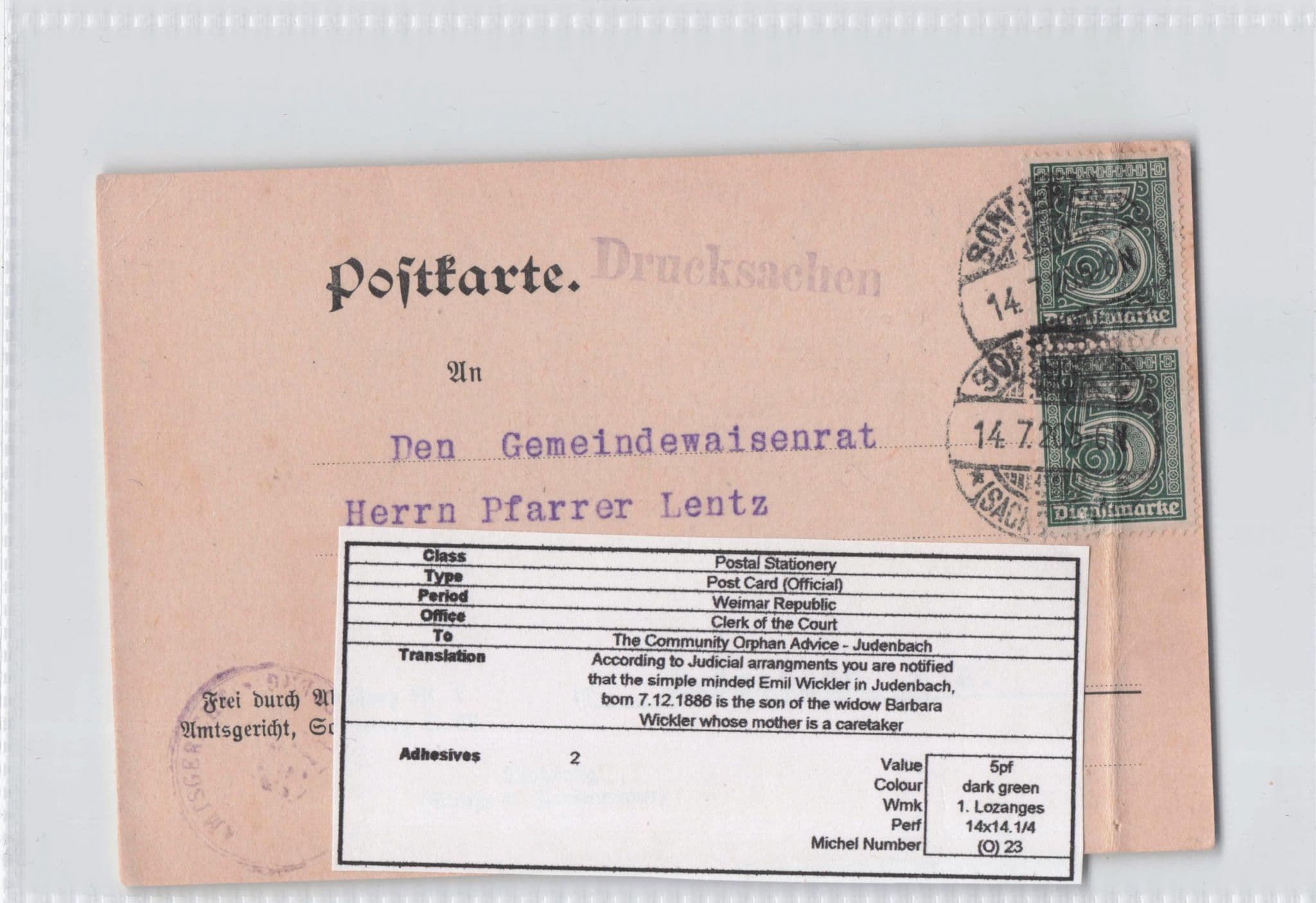 Judenbach Orphan Advice Court Caretaker Antique German Postcard