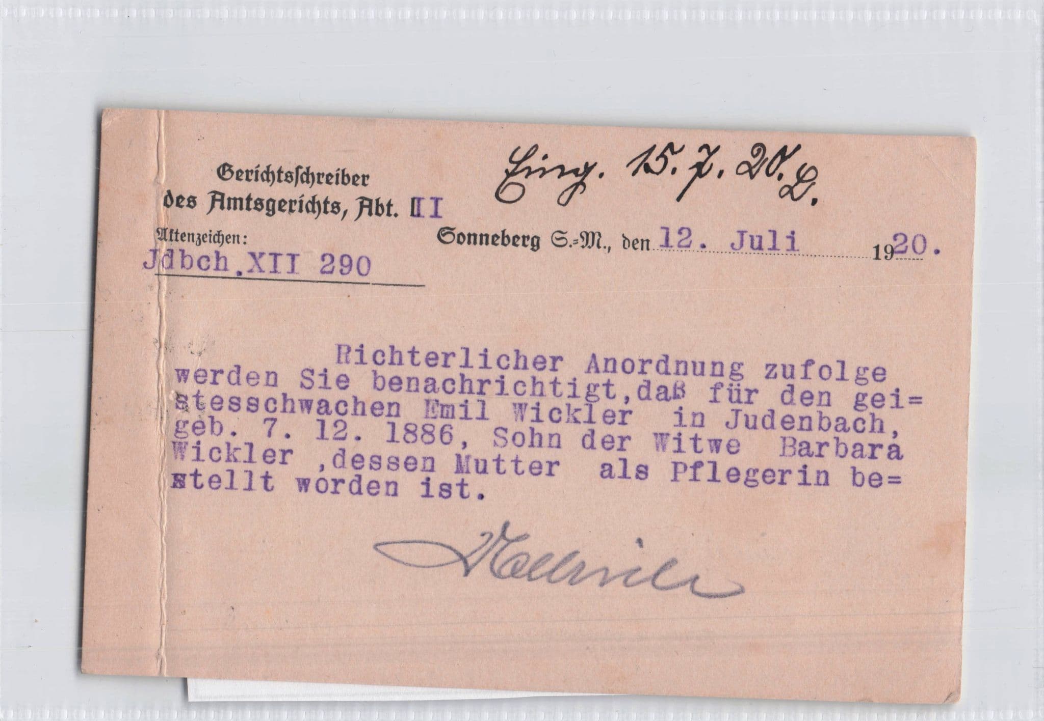 Judenbach Orphan Advice Court Caretaker Antique German Postcard