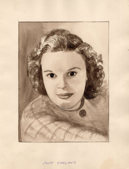 Judy Garland Film Actress RARE Antique Hand Painting Drawing