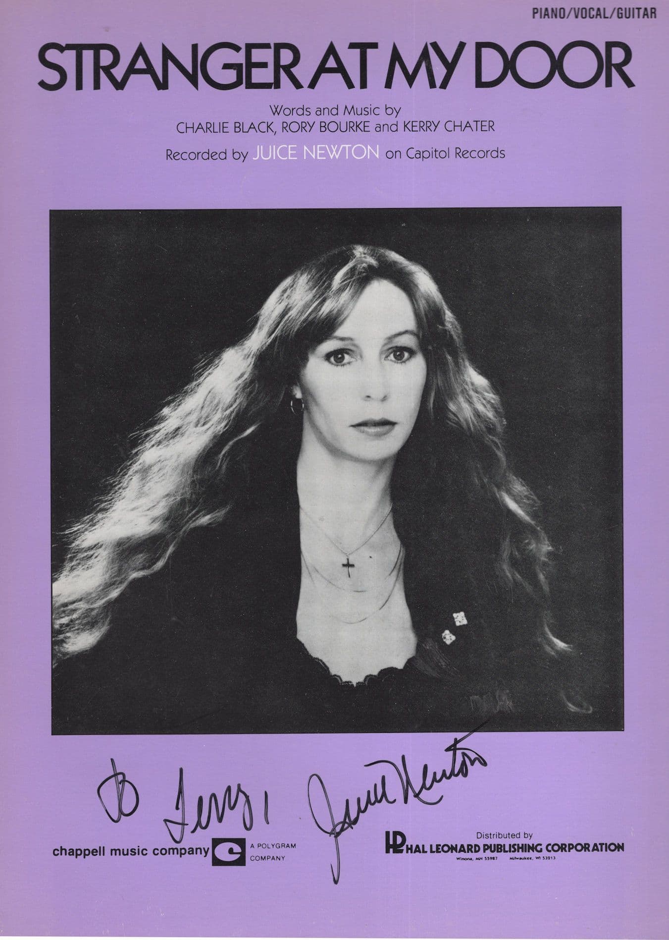 Juice Newton Stranger At My Door Hand Signed XL USA Sheet Music