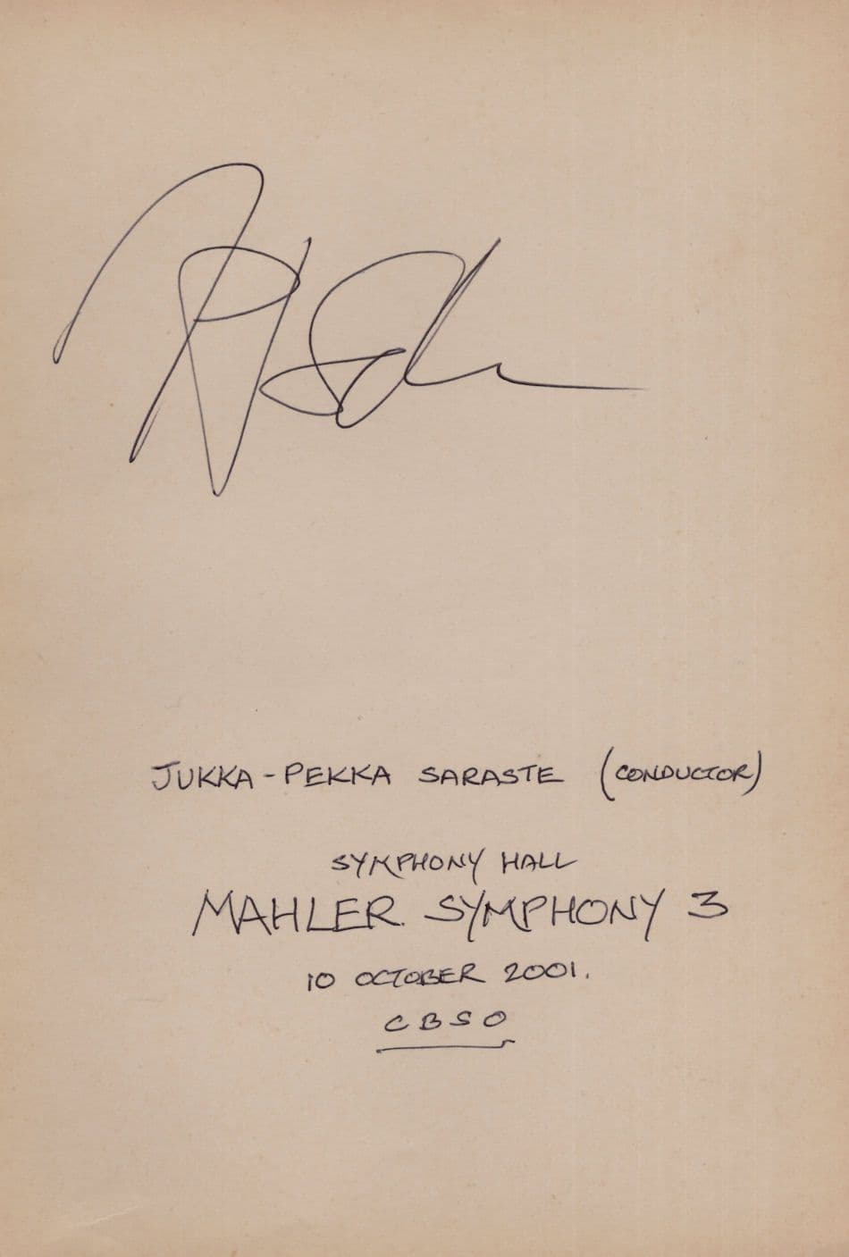 Jukka Pekka Saraste Conductor Mahler Concert Hand Signed Autograph