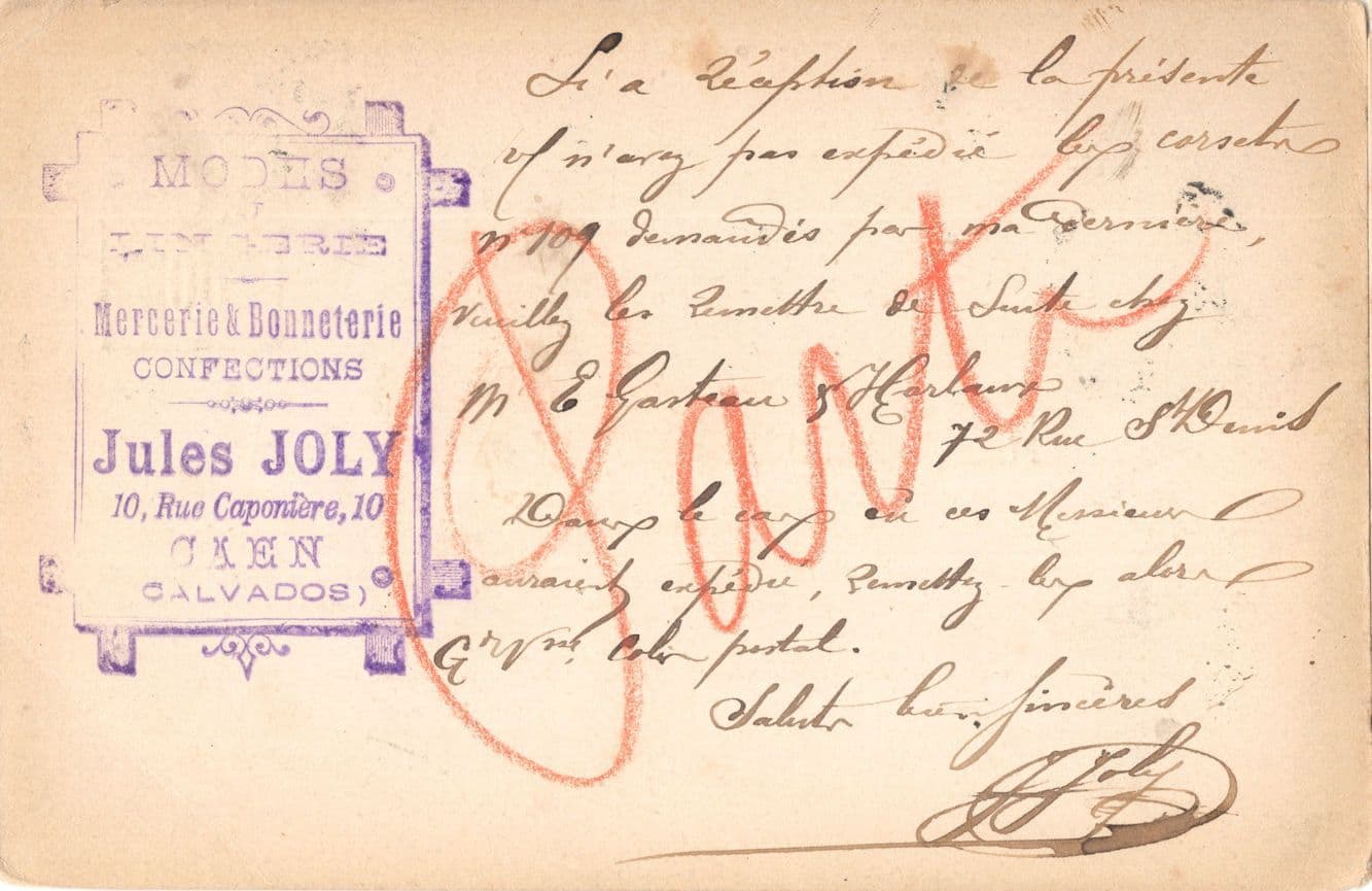 Jules Joly Caen Calvados Confectioners French Old Advertising Postcard