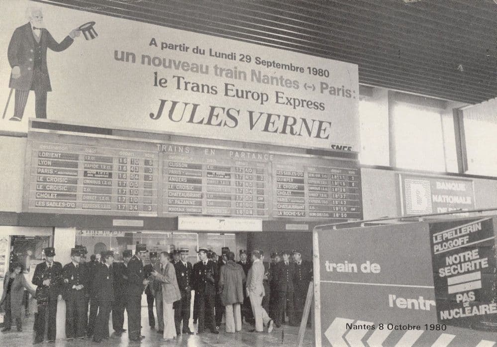 Jules Verne 1980 French Nantes Sign Train Timetable Postcard