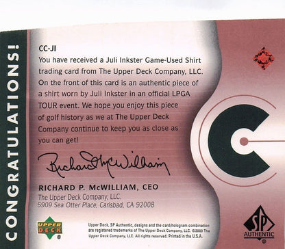 Juli Inkster Course Classics 2003 Authentic Worn PGA Tour Golf Shirt Card