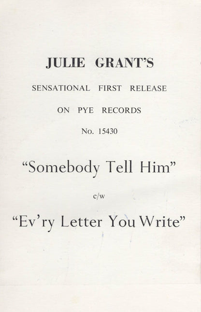 Julie Grant Pop Singer DEBUT RECORD 1962 Hand Signed Photo