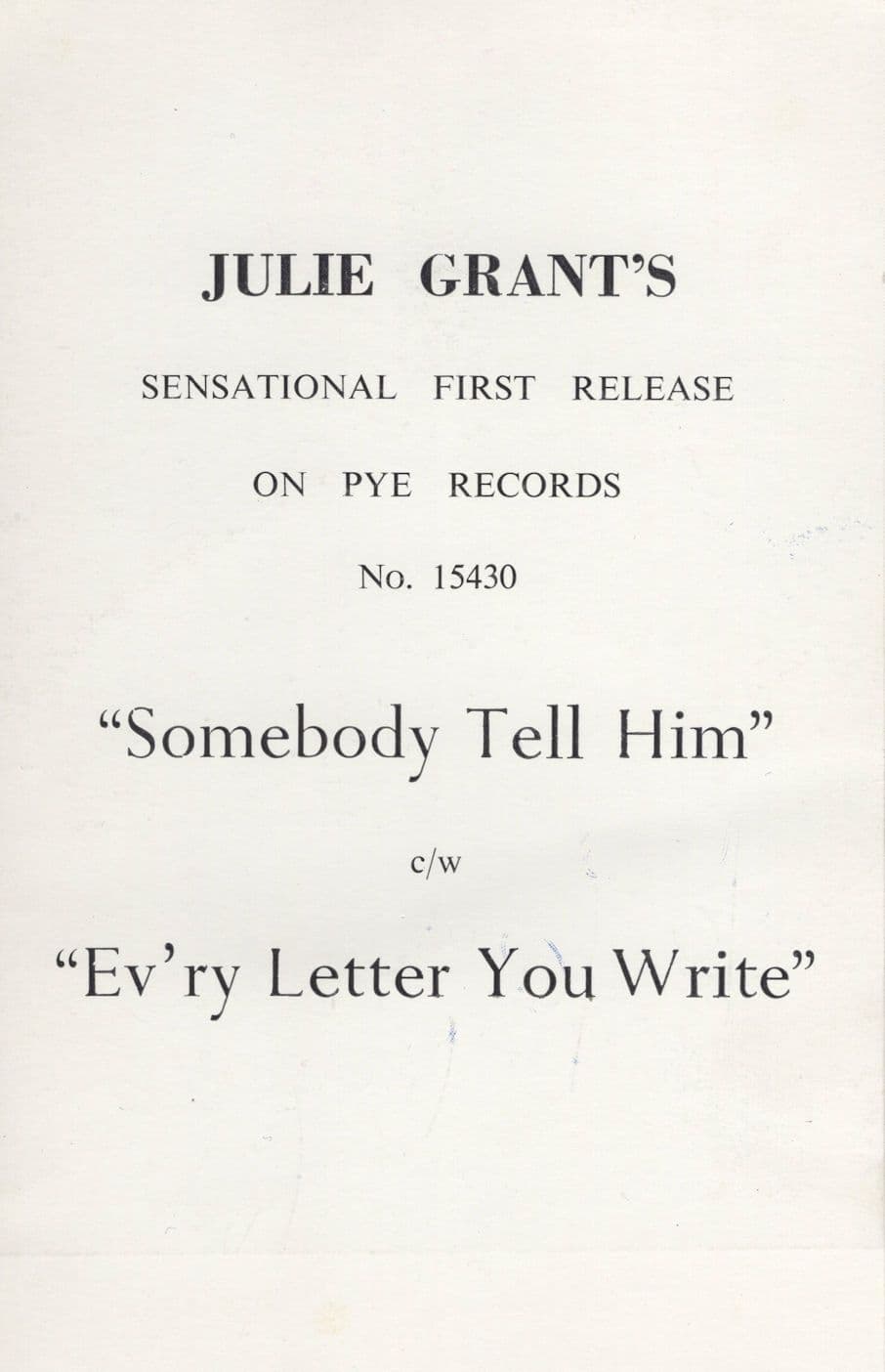 Julie Grant Pop Singer DEBUT RECORD 1962 Hand Signed Photo