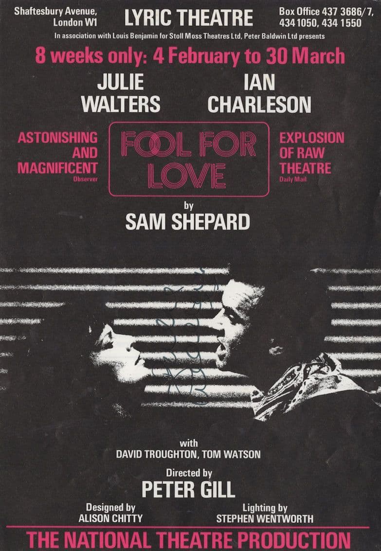 Julie Walters Fool For Love Hand Signed Theatre Flyer