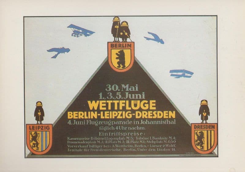 Julius Klinger Wettfluge 1913 Berlin Planet Verlag Poster German Postcard