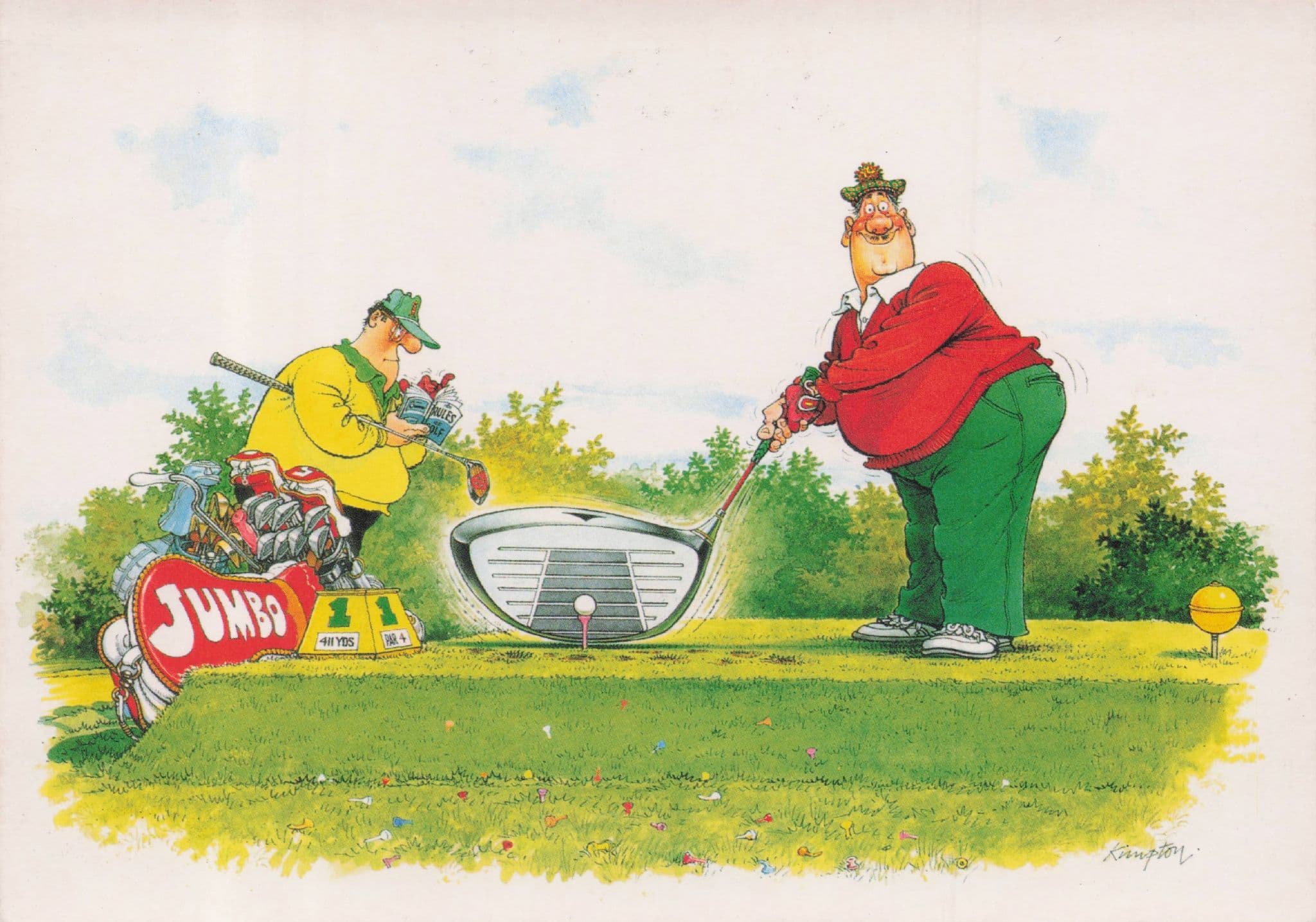 Jumbo Giant Golf Club Driving Range Vintage Golfer Comic Postcard