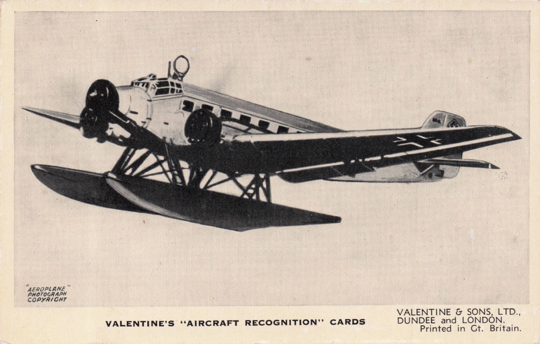Junkers JU52 3MW Valentines Aircraft Recognition Card Postcard