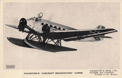 Junkers JU52 3MW Valentines Aircraft Recognition Card Postcard