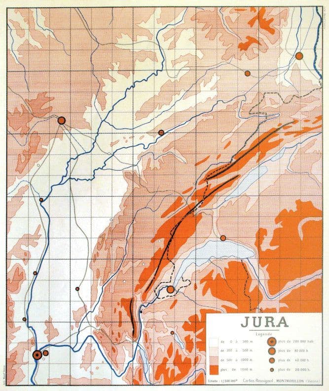 Jura East France 1940s Old School Map Geography Class Postcard