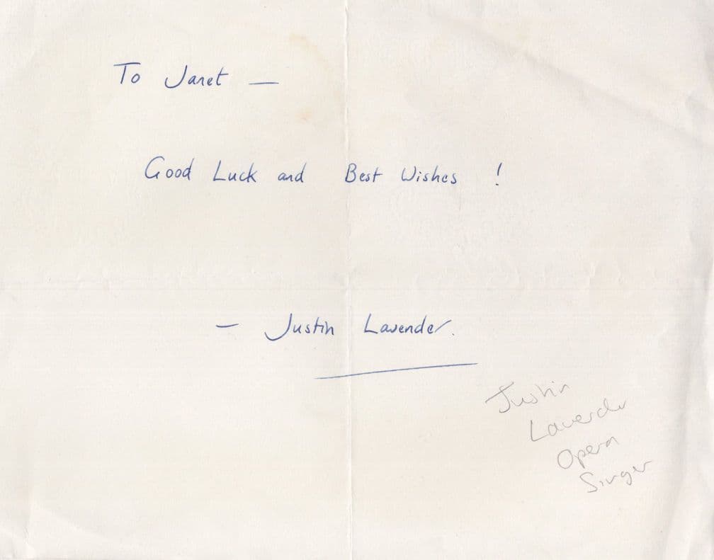 Justin Lavender Opera Singer Hand Signed Autograph