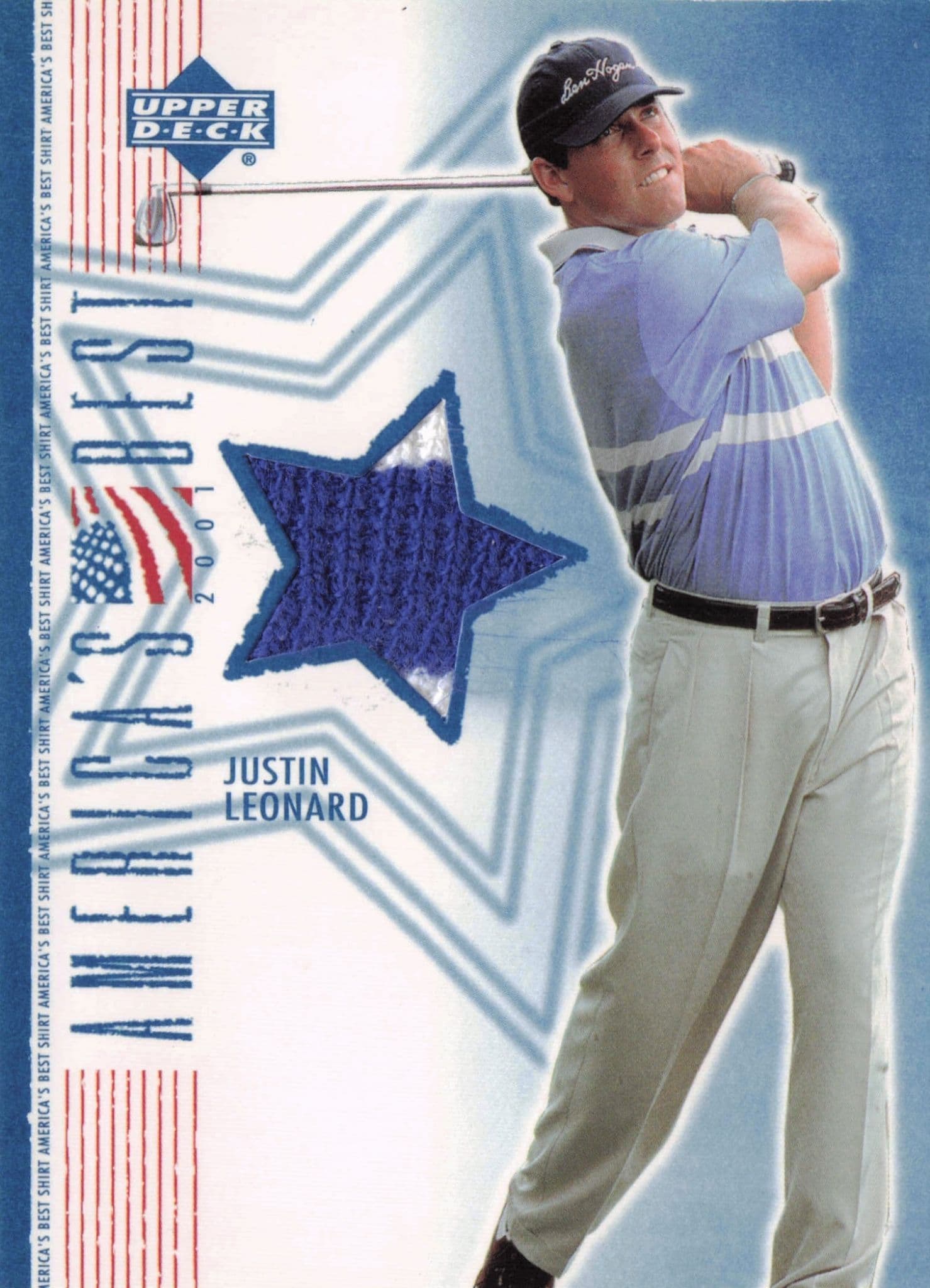 Justin Leonard America's Best 2002 Upper Deck Real Worn Golf Shirt Card