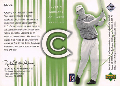 Justin Leonard Collared Classics Golf Shirt Relic Upper Deck 2003 Card