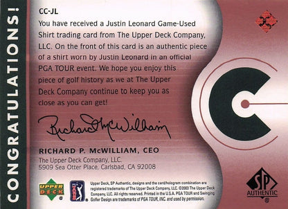 Justin Leonard Course Classics 2003 Authentic Worn PGA Tour Golf Shirt Card