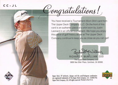 Justin Leonard Course Classics Upper Deck 2002 Real Relic Golf Shirt Card