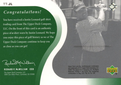 Justin Leonard Original Worn Shirt Golf Tour Rare Limited Threads Card