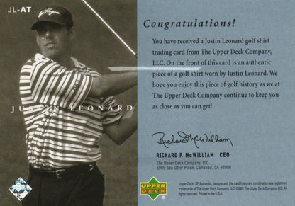Justin Leonard Upper Deck Worn Shirt Golf Tour Rare Limited Threads Card