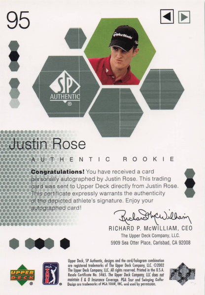 Justin Rose Authentic Rookie 2002 Golf SP Hand Signed Autograph Card