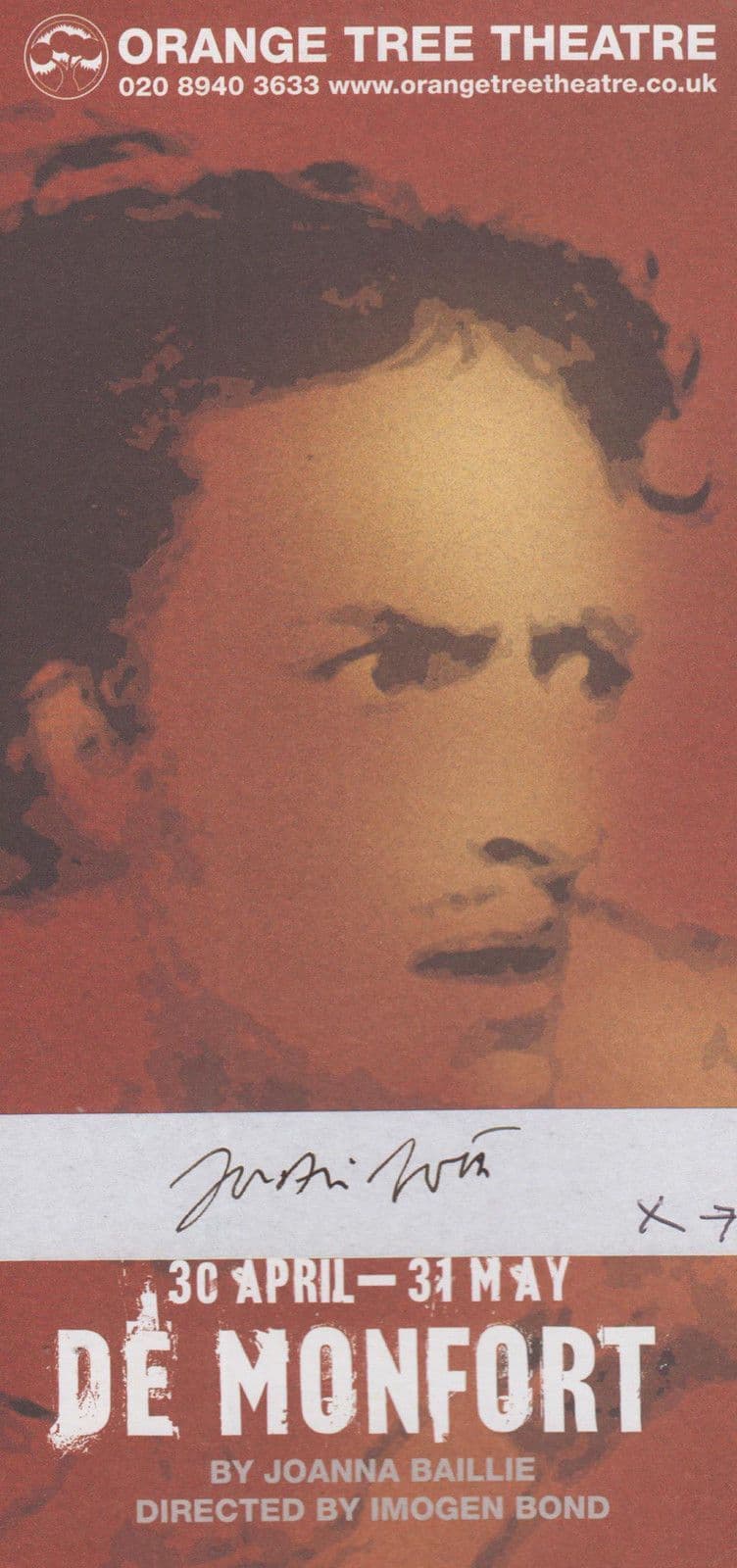 Justine Avoth Ripper Street De Montford Orange Tree Hand Signed Theatre Flyer