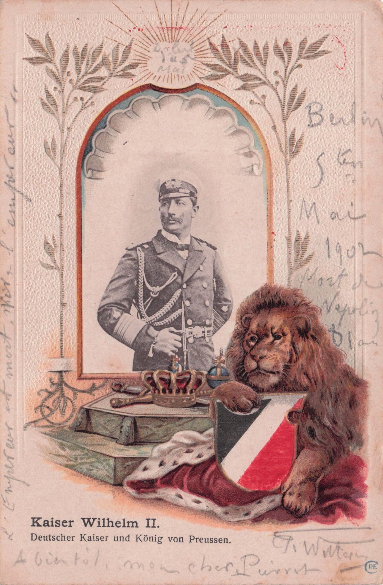 Kaiser Wilhelm King Of Prussia Antique Raised German Rare Postcard