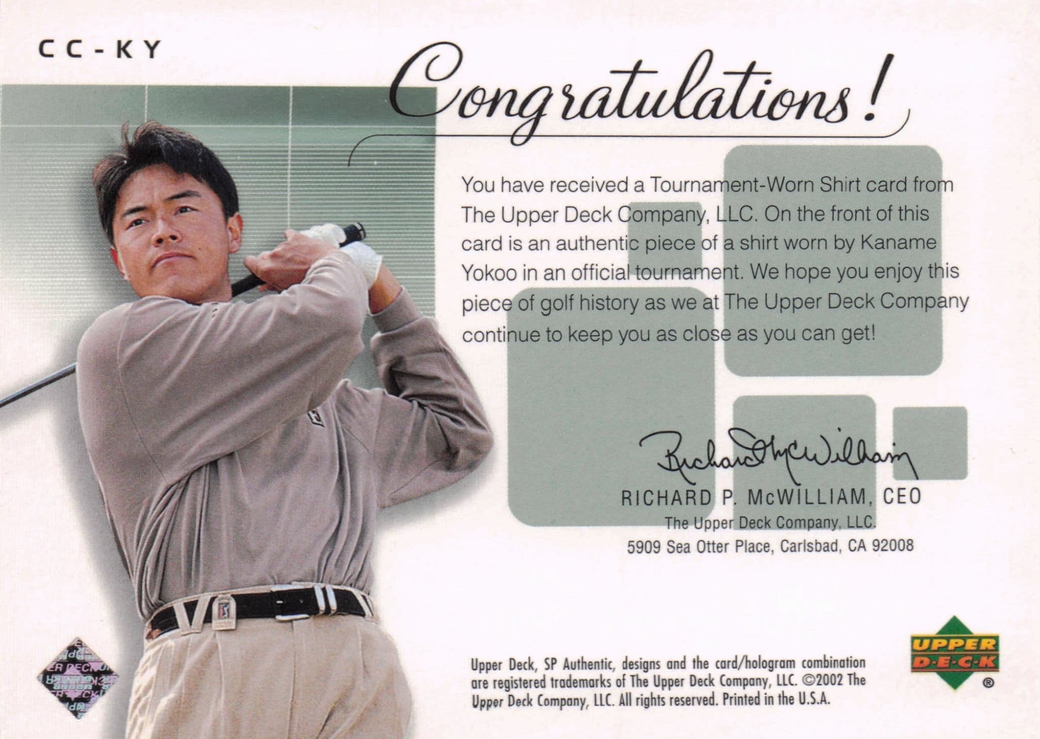 Kaname Yokoo Course Classics 2002 Authentic Worn PGA Tour Golf Shirt Card