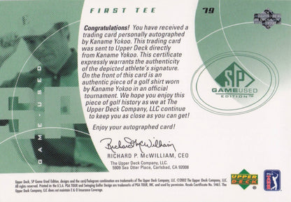 Kaname Yokoo First Tee 2002 Golf Upper Deck Hand Signed Worn Shirt Card