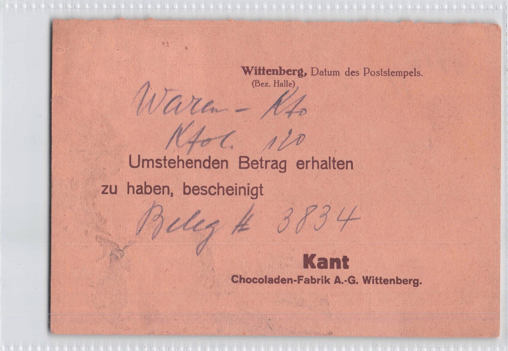 Kant German Chocolate Factory Confectioners Wittenberg Old Postcard