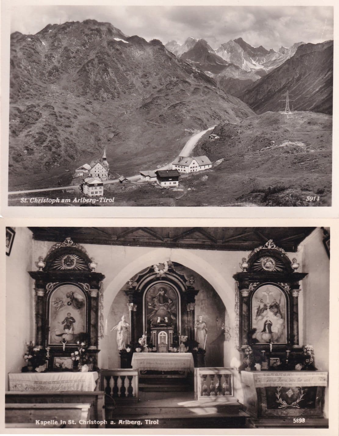 Kapelle St Christoph Arlberg Tirol 2x Real Photo Postcard