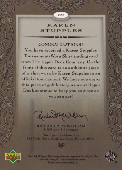 Karen Stupples First Tee SP 2005 Golf Upper Deck Relic Shirt Card