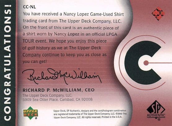 Karrie Webb Authentic Fabrics Singles 2003 Golf Upper Deck Worn Shirt Card