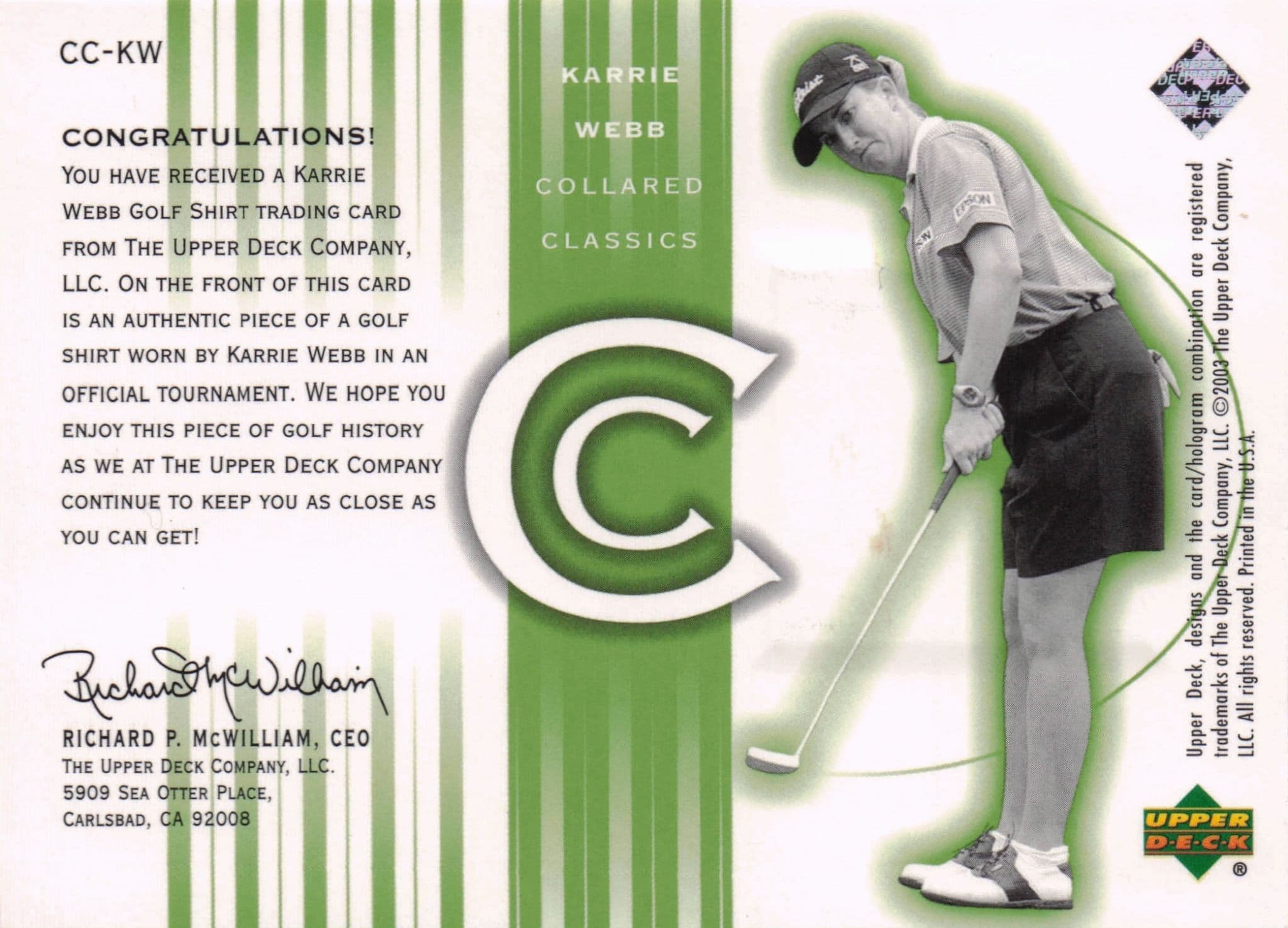 Karrie Webb Collared Classics 2003 Golf Shirt Relic Upper Deck Trade Card