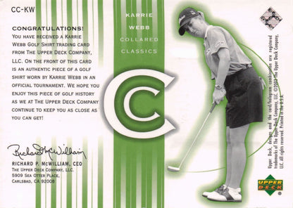 Karrie Webb Collared Classics Golf Shirt Relic Upper Deck 2003 Card