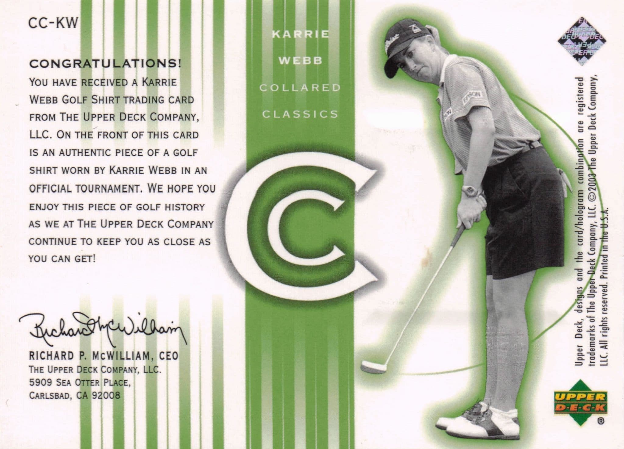 Karrie Webb Collared Classics Rare Golf Shirt Relic Upper Deck 2003 Card