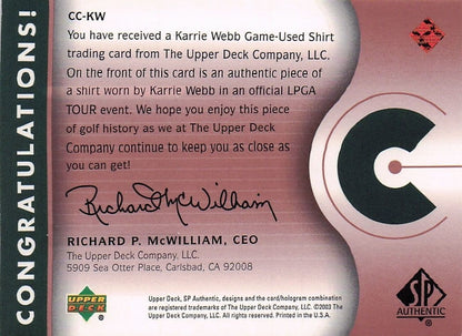 Karrie Webb Course Classics 2003 Authentic Worn PGA Tour Golf Shirt Card