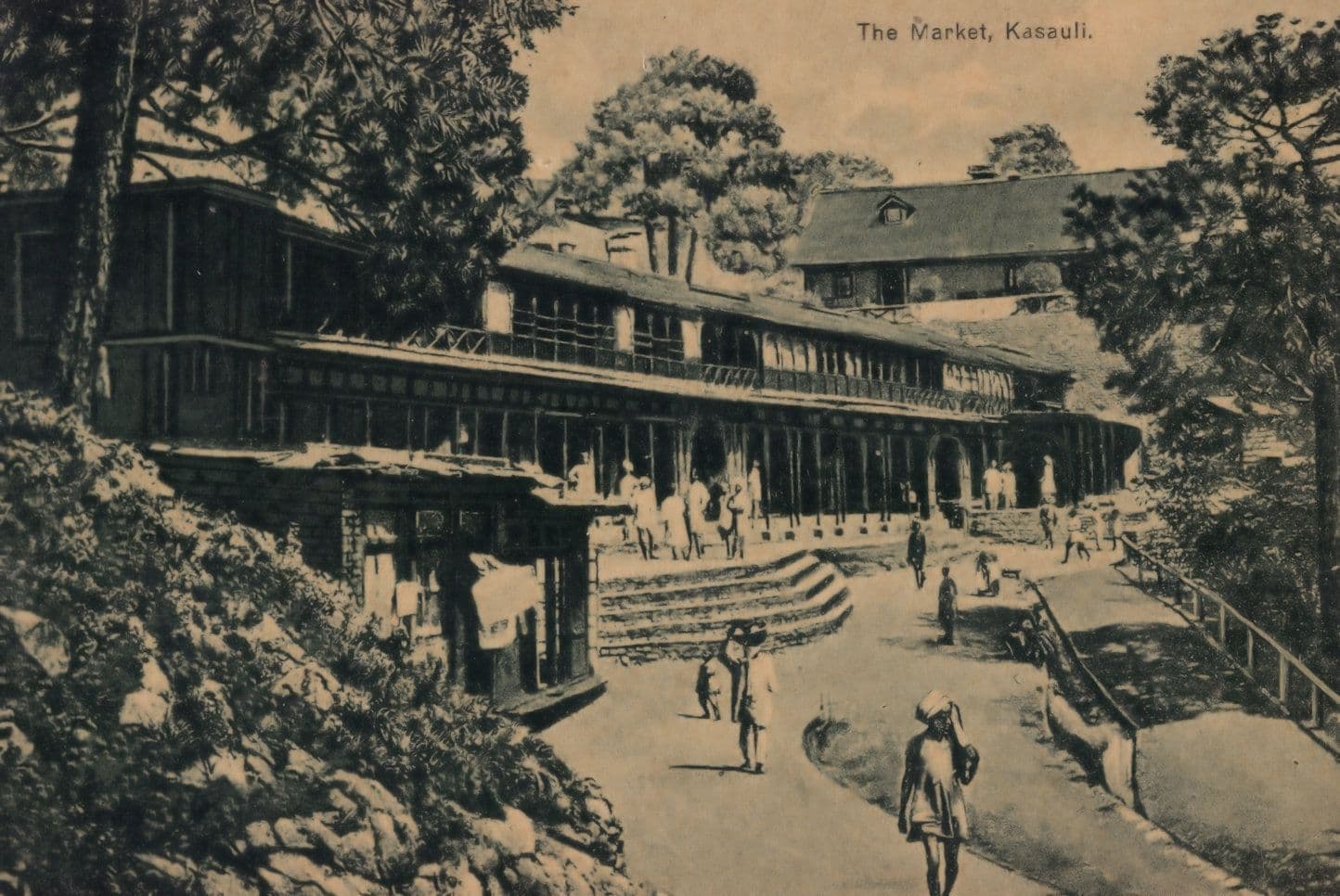 Kasauli Market India Indian Bazaar Antique Postcard