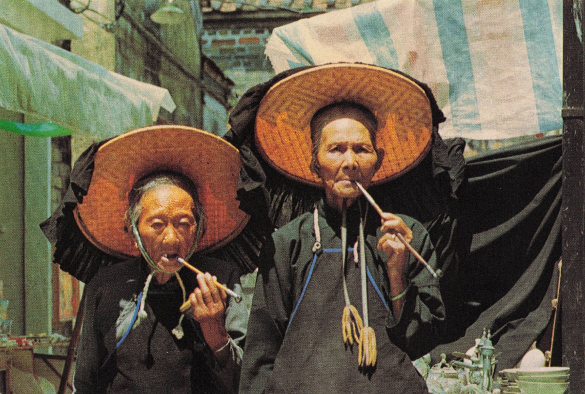 Kathing Walled City Costume Smoking Elderly Man Woman Chinese Postcard
