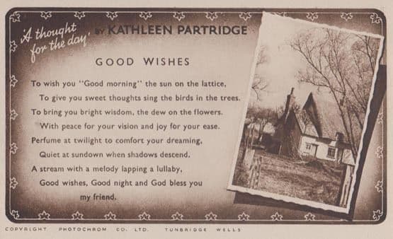 Kathleen Partridge Good Wishes Antique A Thought For The Day Postcard