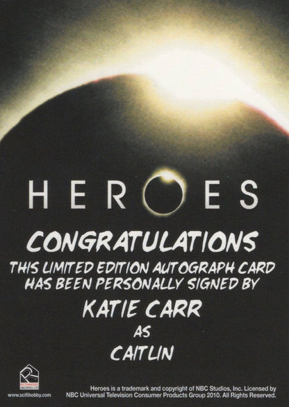 Katie Carr as Caitlin Heroes Hand Signed TV Show Autograph Card