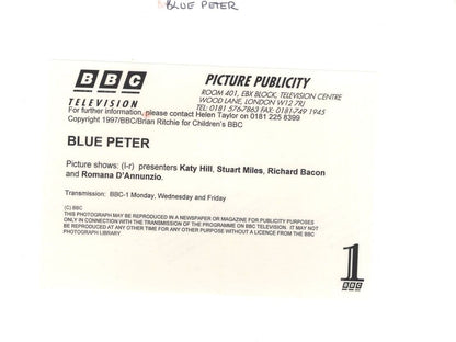 Katy Hill Romana D'Annunzio Stuart Miles Richard Bacon Blue Peter BBC TV 1997 Press Photo