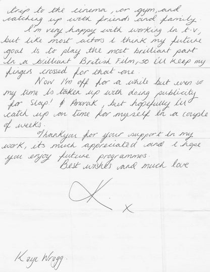 Kay Wragg Essie Holby City Hand Signed Photo & AMAZING Letter